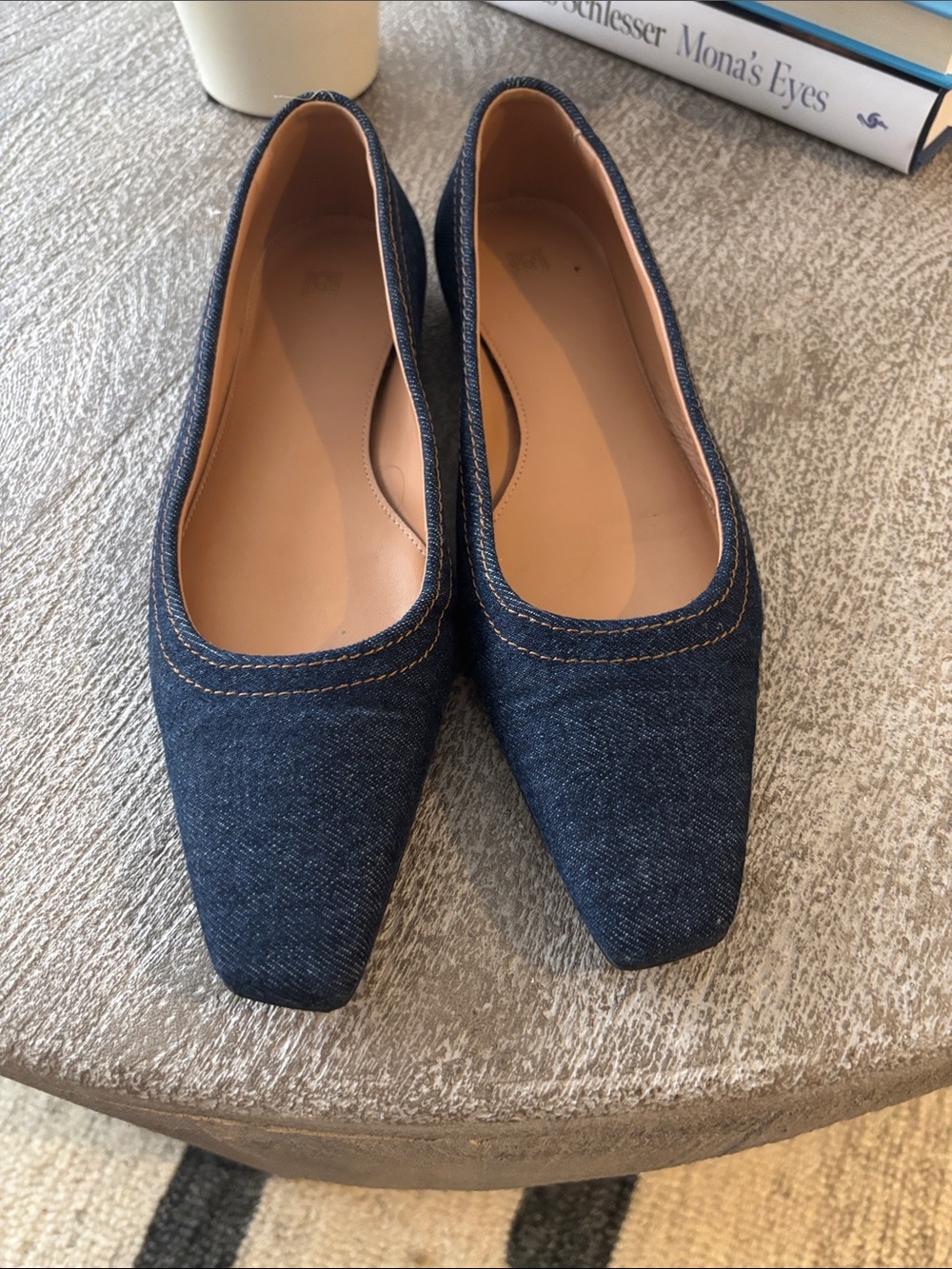 Toteme Dark Blue Denim Square Toe Ballet Flat - Picture 4 of 7